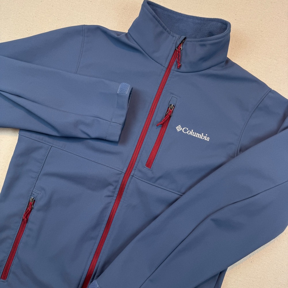 Columbia Small Softshell Jacket Mens Blue Full Zip Fleece Lined RN 69724